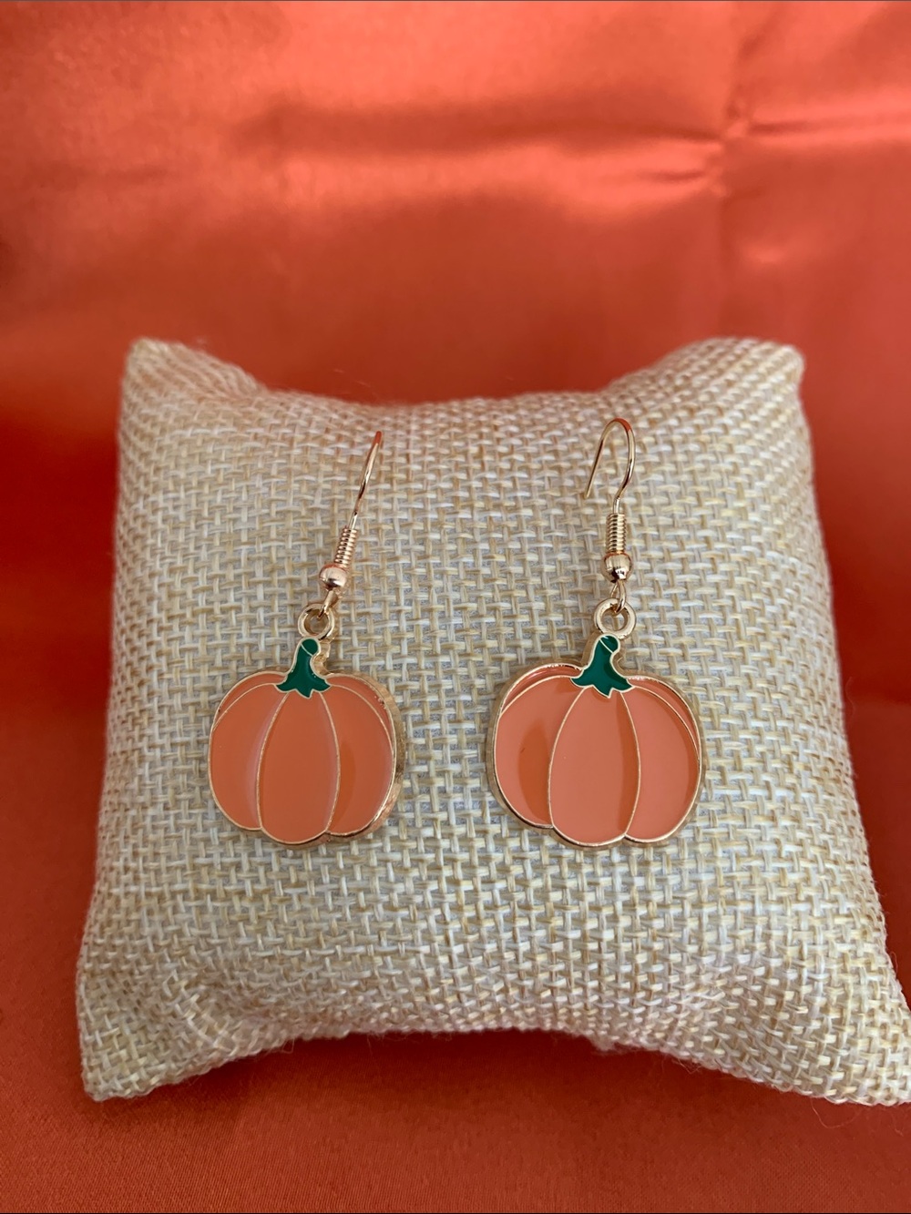 Stainless Steel Hypoallergenic GoldTone Enamel Pumpkin Dangle Earring Drop